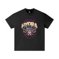 T-shirt enfant oversized Heroic Hydra en noir - lettering prune et hydre vert d'eau