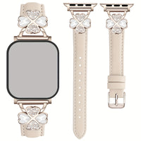 Bracelet Apple Watch fin en cuir avec attaches bijou, coloris crème et argent