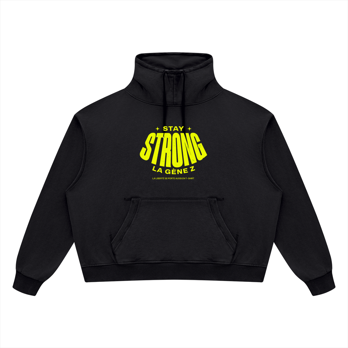 Sweat col montant Gen Z « Stay Strong la Gène Z » – noir délavé