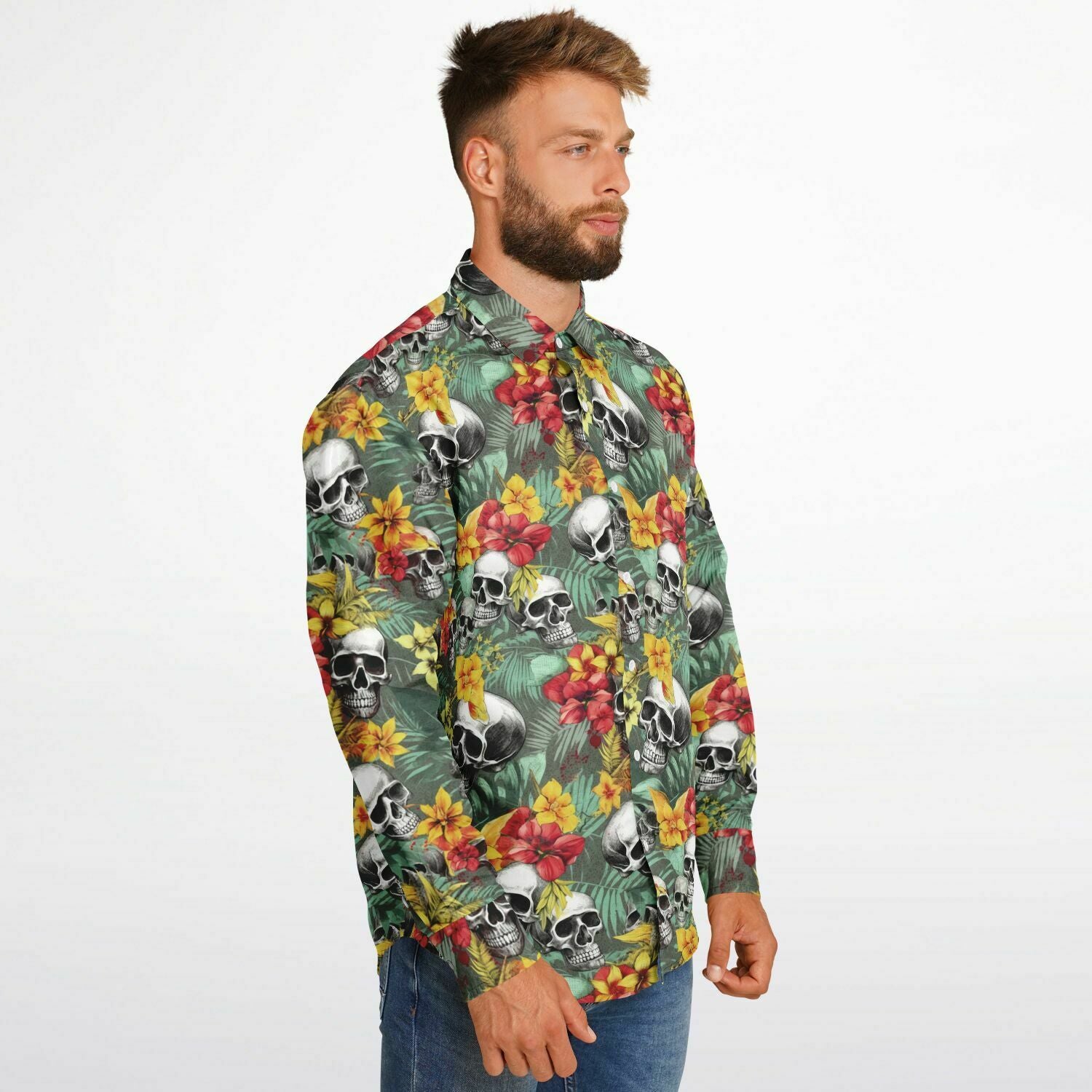 chemise streetwear homme têtes de morts fleurs