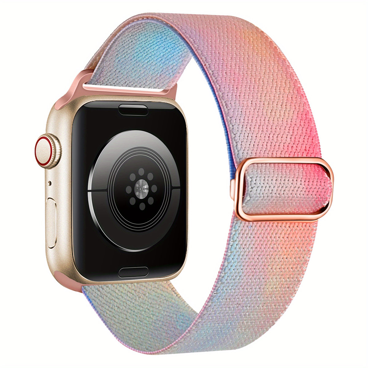 Bracelet Apple Watch en nylon motif peinture, coloris pastel arc-en-ciel