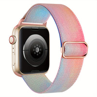 Bracelet Apple Watch en nylon motif peinture, coloris pastel arc-en-ciel