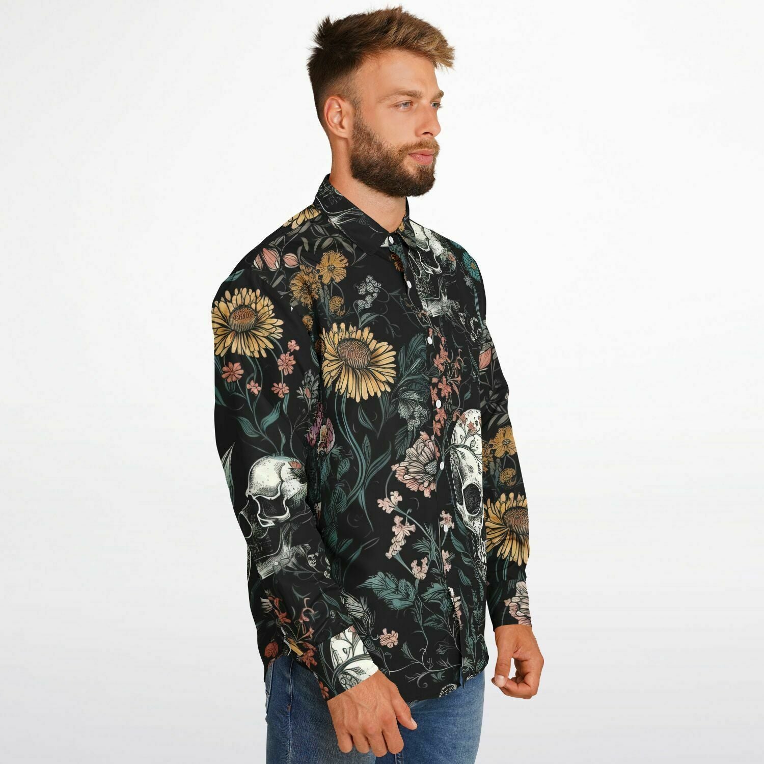 style décontracté homme chemise têtes de mort et fleurs