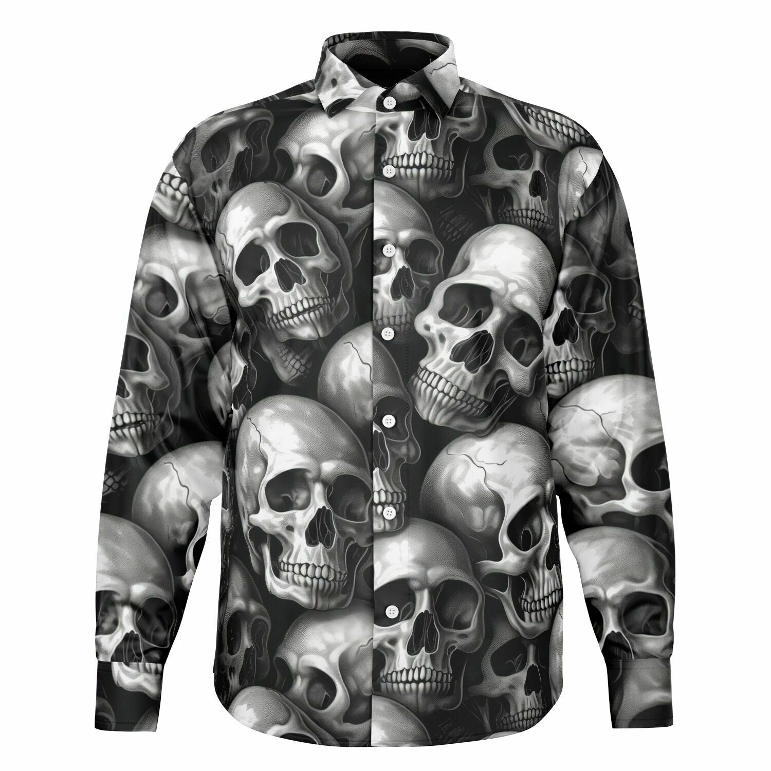 Chemise homme manches longues - Têtes de morts noir et blanc