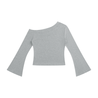 Dos du t-shirt femme asymétrique épaule dénudée crop top gris chiné