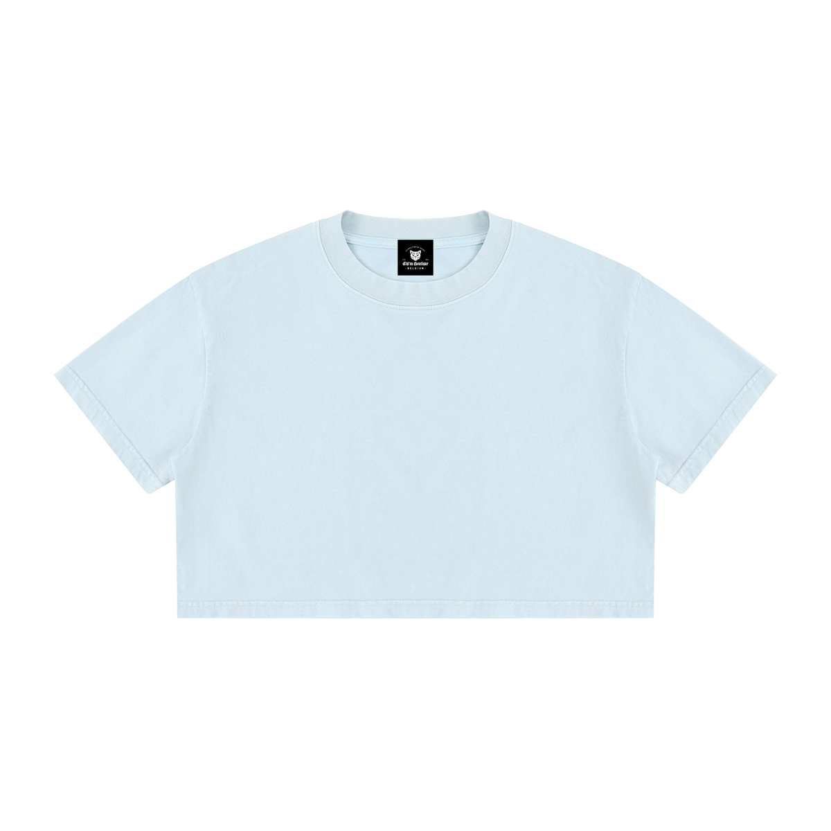 T-shirt femme crop top délavé bleu ciel, vue de face