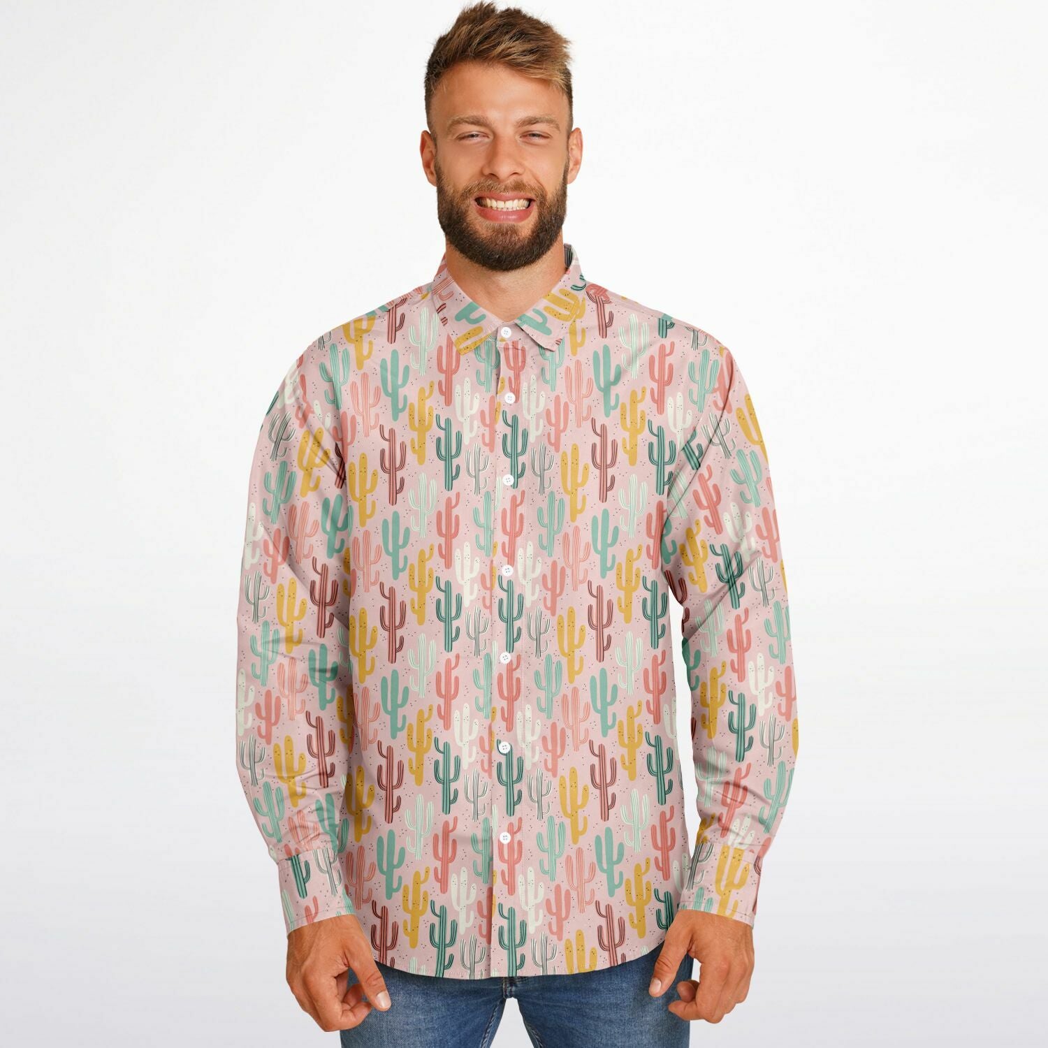 chemise en coton rose pale et cactus