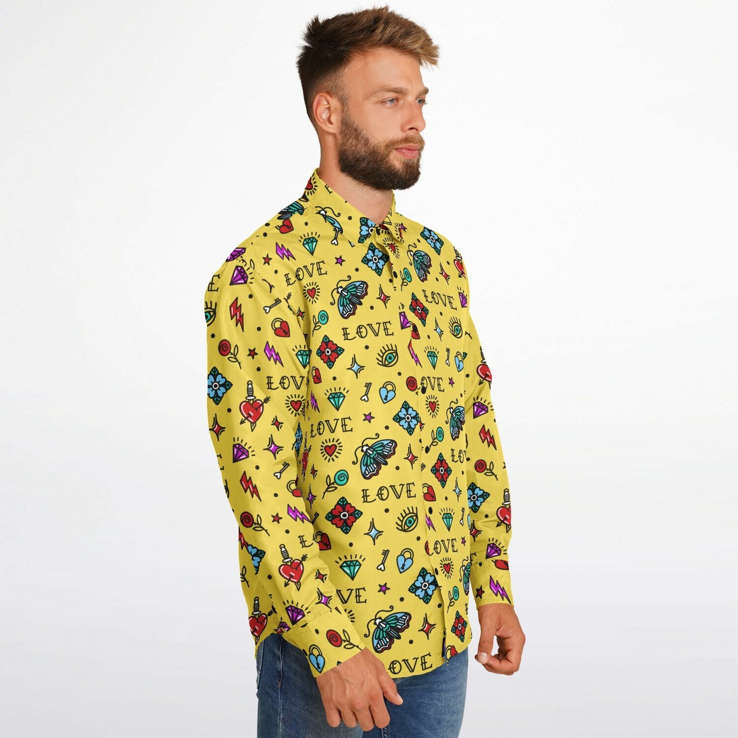 chemise à manches longues homme jaune avec design tattoo