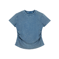 Packshot face du t-shirt ajusté délavé original femme bleu délavé
