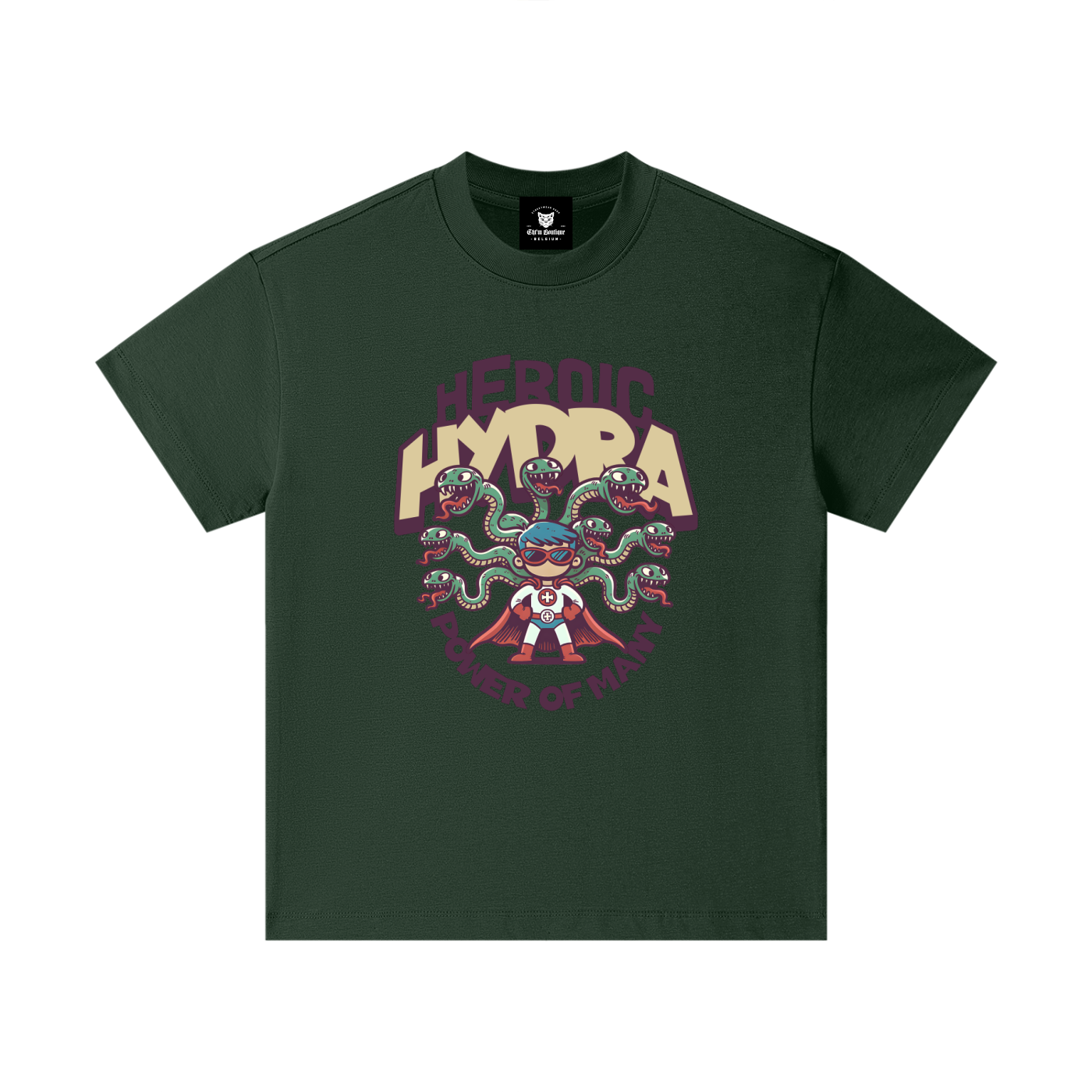 T-shirt enfant oversized Heroic Hydra en vert foncé - imprimé Power of Many