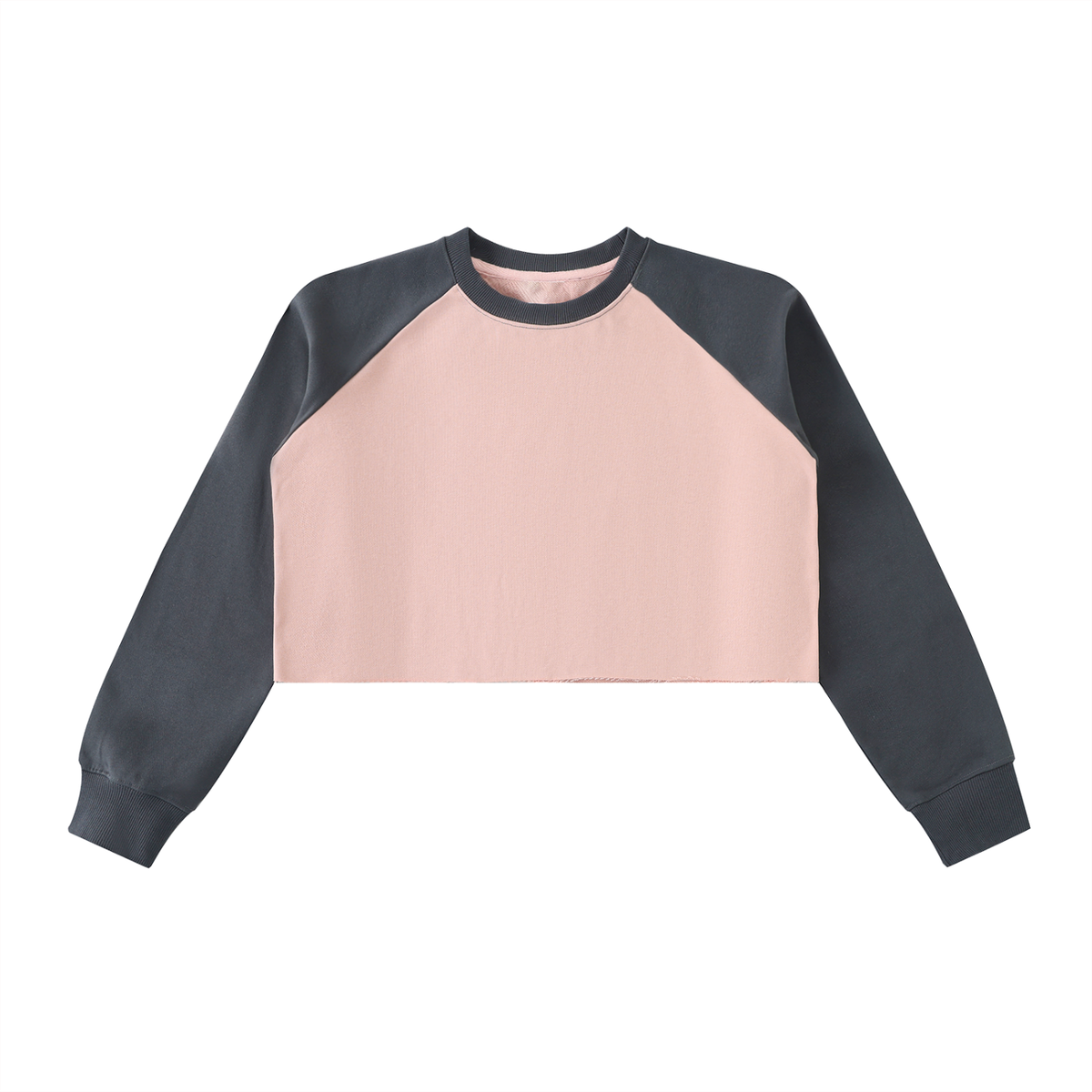 Sweat crop top femme raglan bicolore rose, vue de face