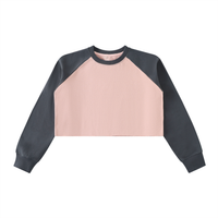 Sweat crop top femme raglan bicolore rose, vue de face