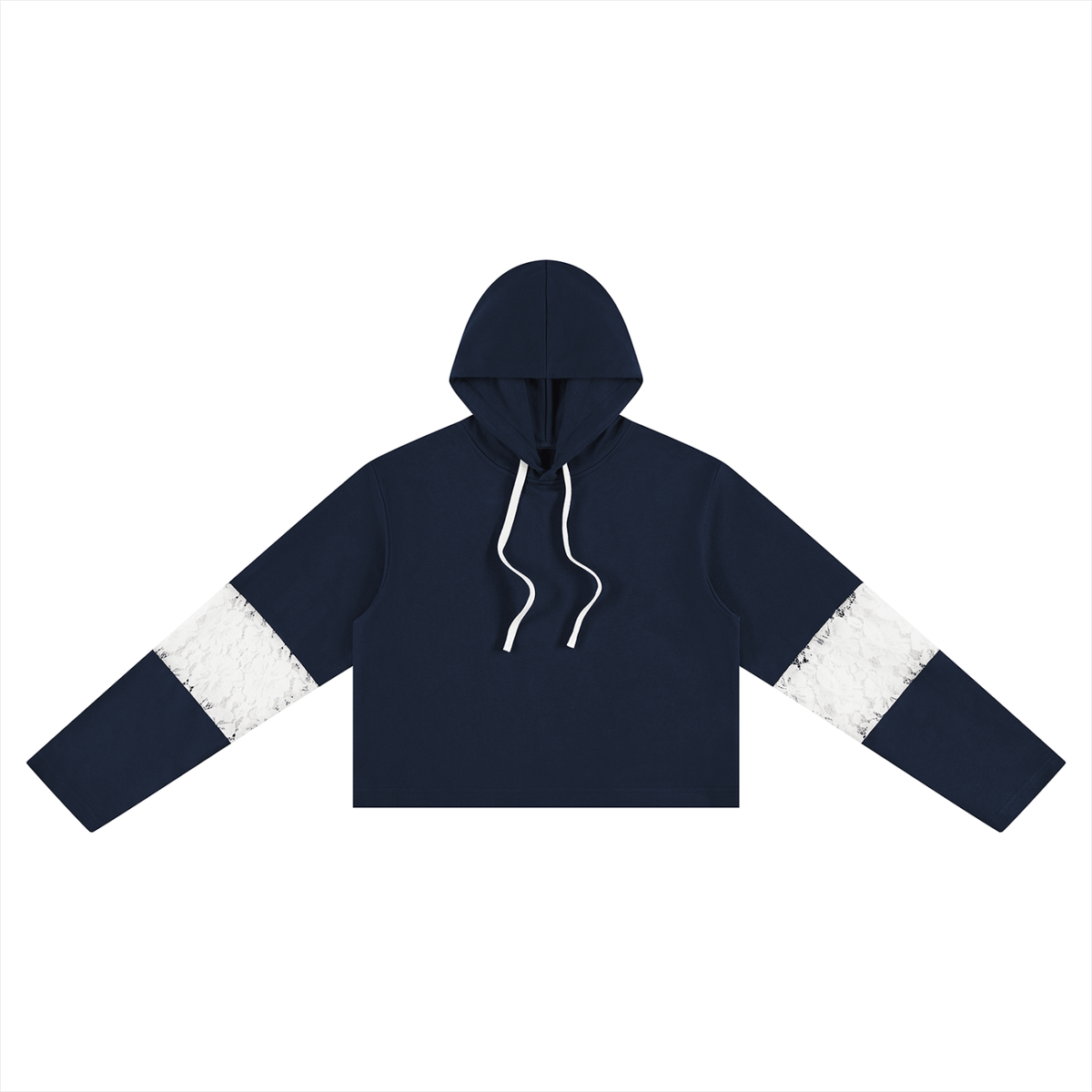 Hoodie crop top femme dentelle bleu marine, vue de face