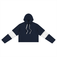 Hoodie crop top femme dentelle bleu marine, vue de face