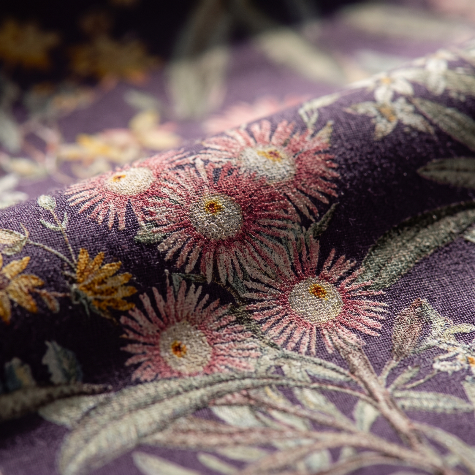 Macro texture de l'impression florale sur popeline