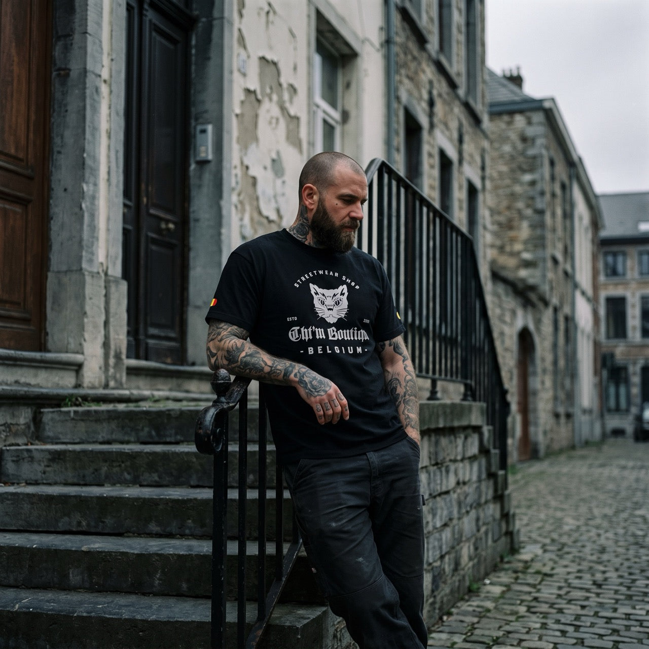 T-shirt Oversized Original CHT'M – Logo Chat Streetwear Belge Noir