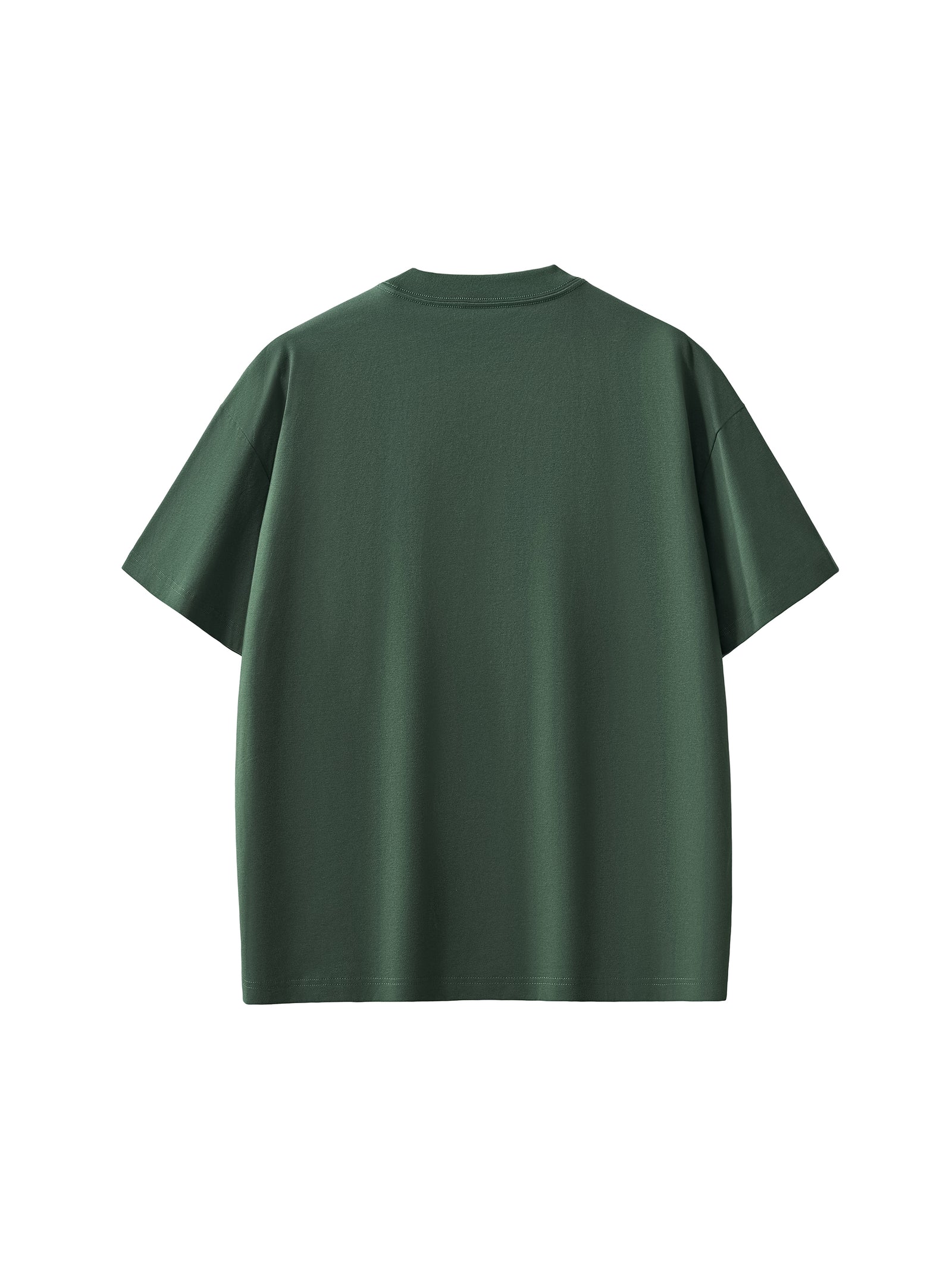 Gabarit vert foncé du t-shirt oversized Sorona vu de dos, tombé droit du coton mélangé