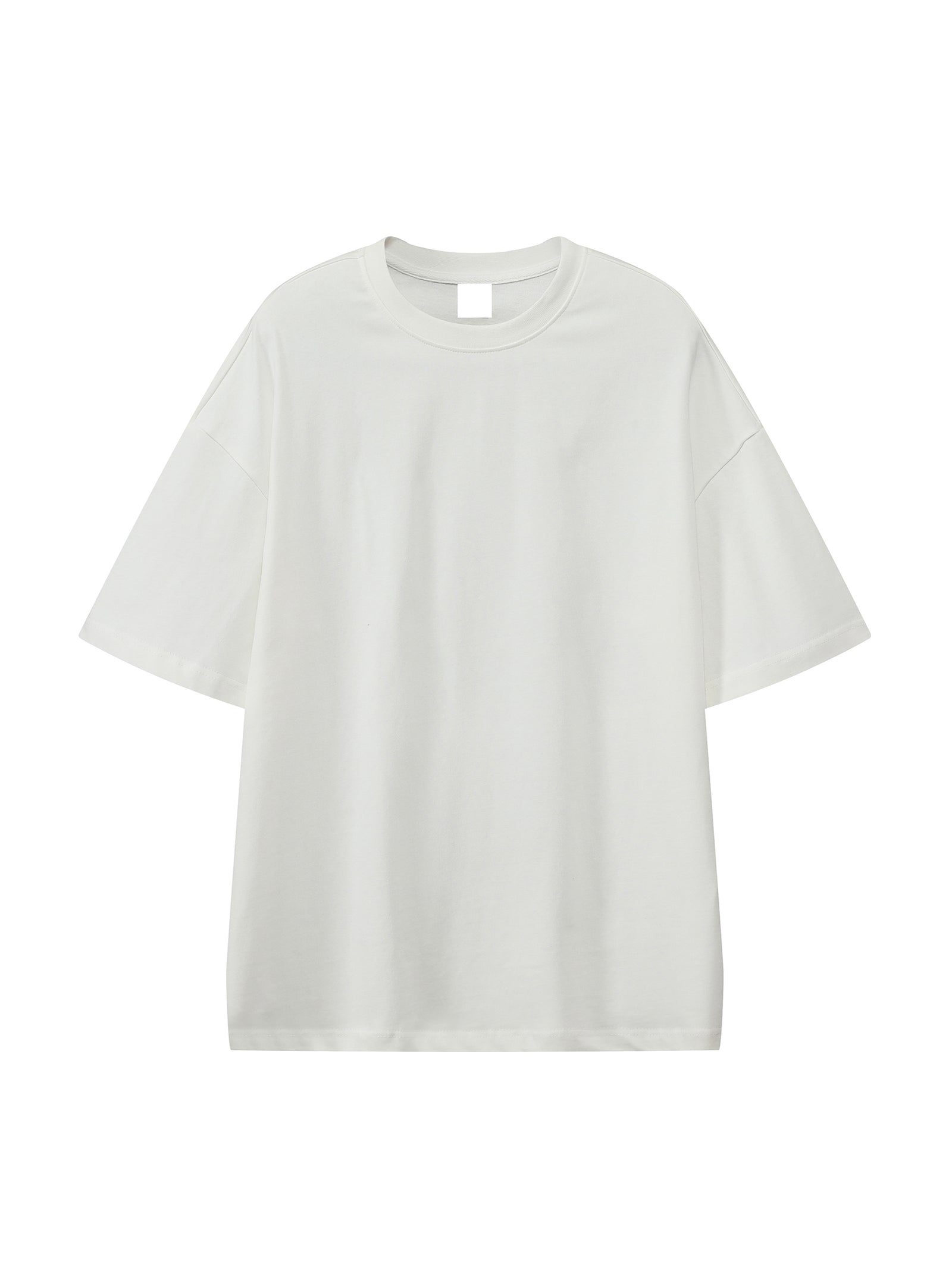 Gabarit blanc du t-shirt oversized 330 g/m2 vu de face - photo technique de la coupe loose ample