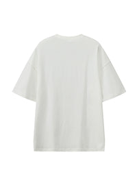 Gabarit blanc du t-shirt oversized 330 g/m2 vu de dos - épaules tombantes et tombé droit du jersey