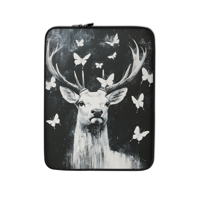 Housse ordinateur 13 pouces et 15 pouces - Cerf papillons noir et blanc Art
