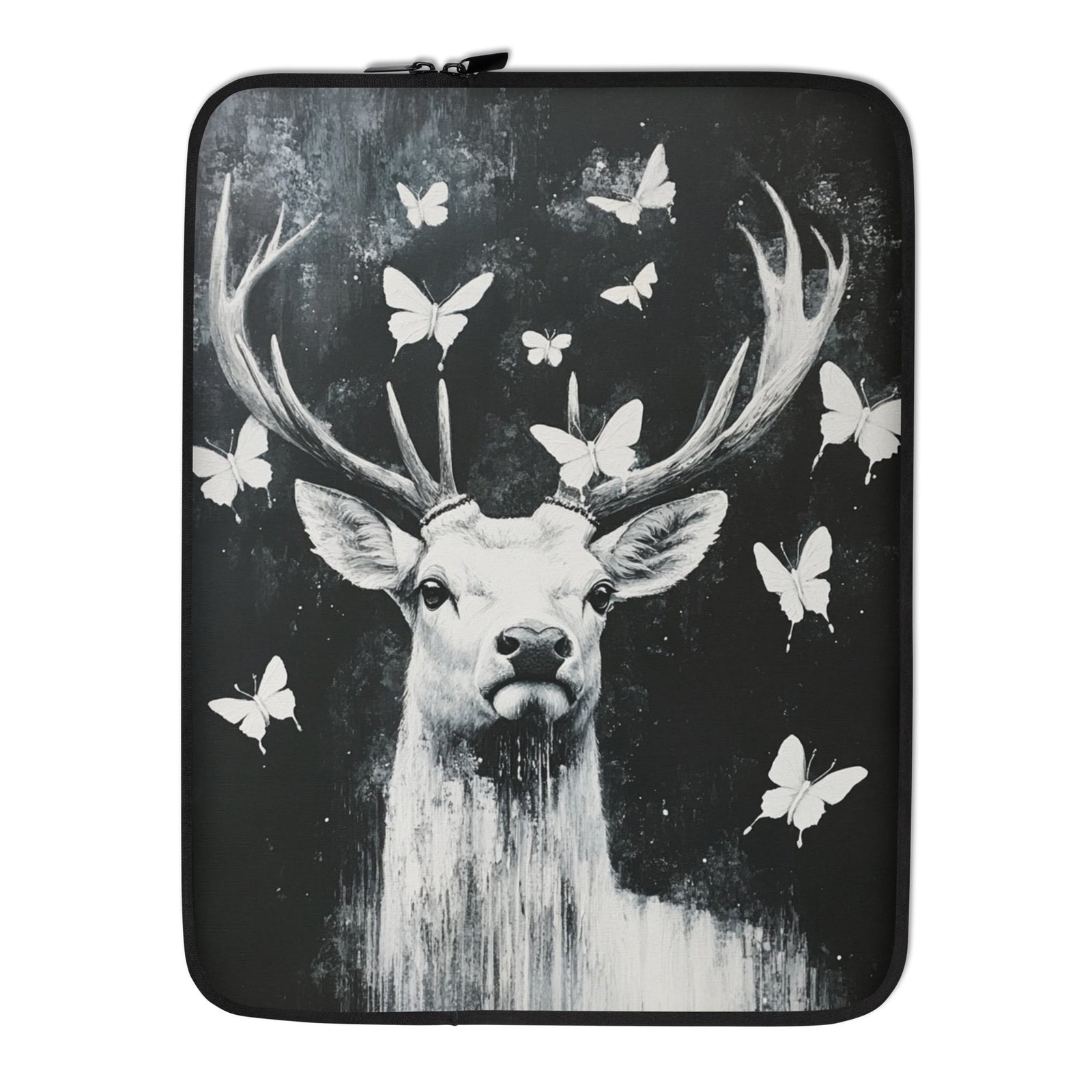 Housse ordinateur 13 pouces et 15 pouces - Cerf papillons noir et blanc Art