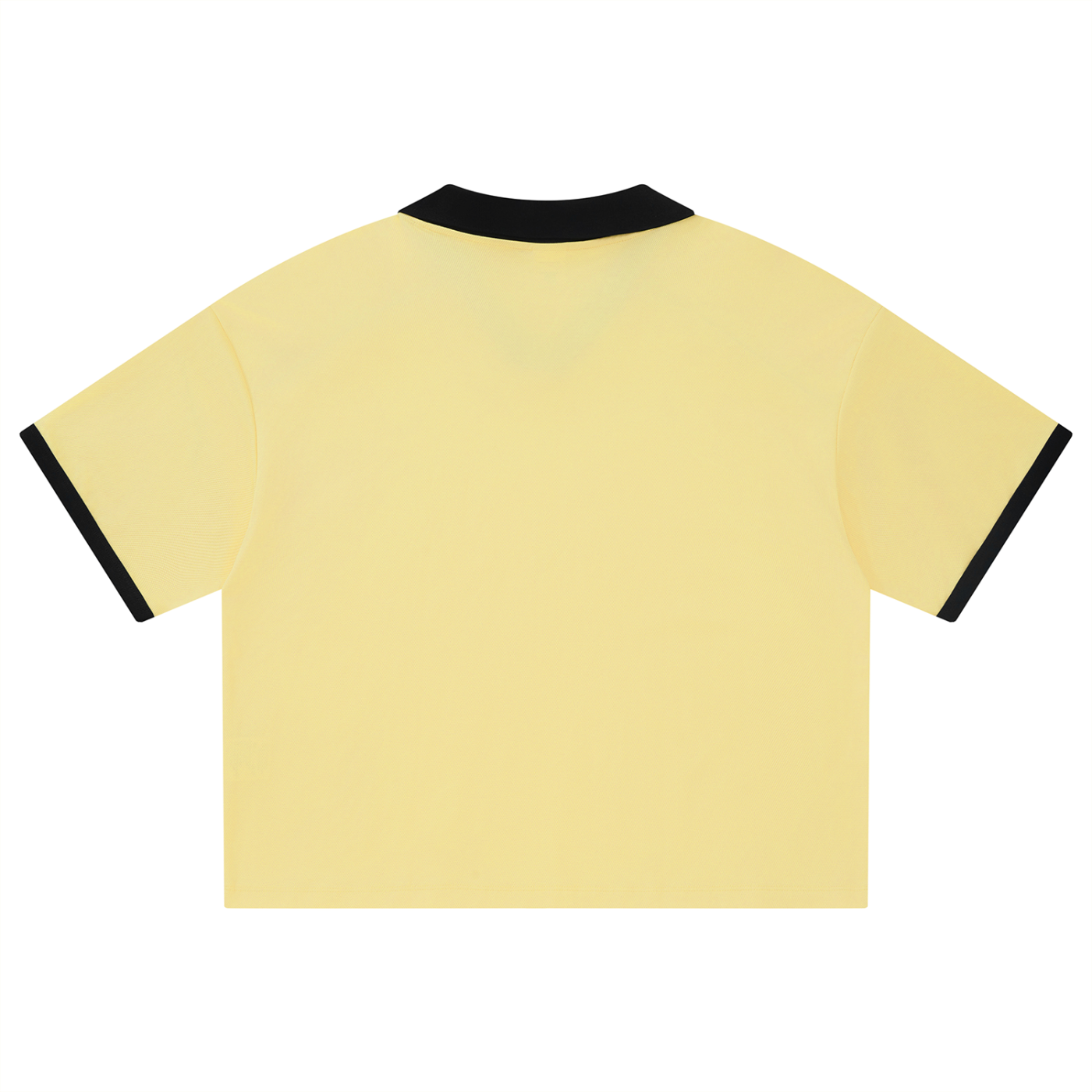 Maillot foot belge femme original – dos uni du crop top jersey jaune avec col et bords de manches noirs