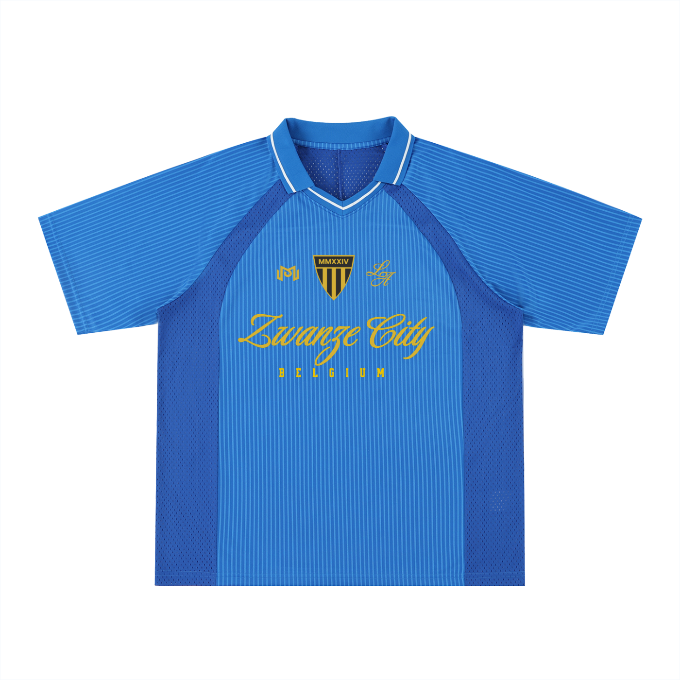 Maillot de foot streetwear Zwanze City Belgique bleu roi, vue de face