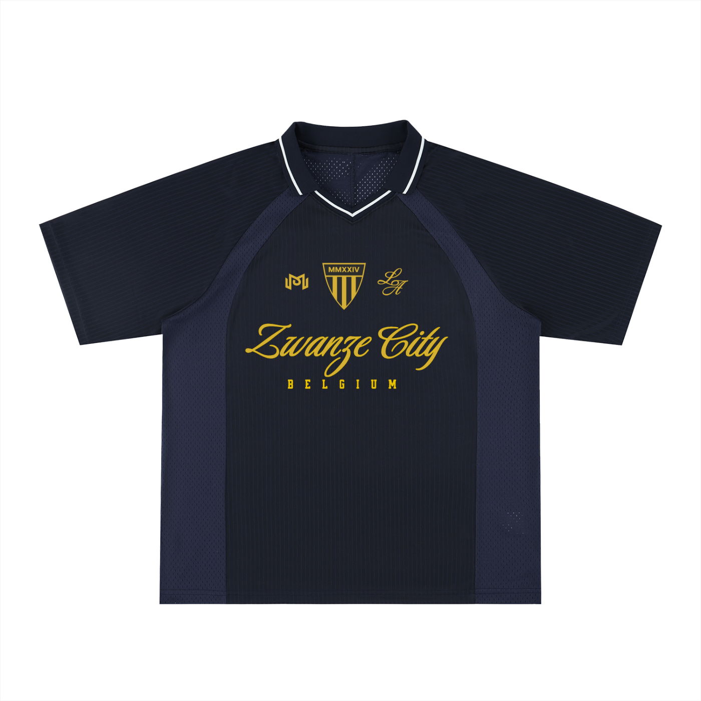 Maillot de foot streetwear Zwanze City Belgique marine, vue de face