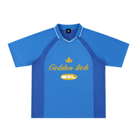 Maillot foot techno oversize bleu royal – jersey rétro Golden Tich, couronne et badge BXL Bruxelles