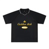 Maillot foot techno oversize noir – jersey rétro rave, design doré Golden Tich, couronne et badge BXL Bruxelles, col V