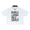 Maillot Lukaku Red Devils blanc - lettrage Romelu Lukaku Red Devils et drapeau belge au dos