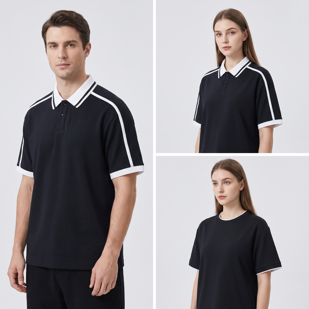 Polo contrast piping noir CHT'M porté par un homme