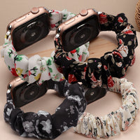 Scrunchie Compatible avec les Bracelets Apple Watch 38Mm 40Mm 41Mm 42Mm 44Mm 45Mm 46Mm 49Mm Bracelet lastique en Nylon  Imprim Floral pour Iwatch Watch Series 12 11 10 9 8 7 6 5 4 SE Ultra 3 2 Accessoire de Mode Femme