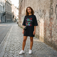 Robe t-shirt oversize noire femme en coton bio - look streetwear urbain