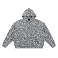 Sweat à capuche léopard gris clair zippé oversize unisexe - vue de face