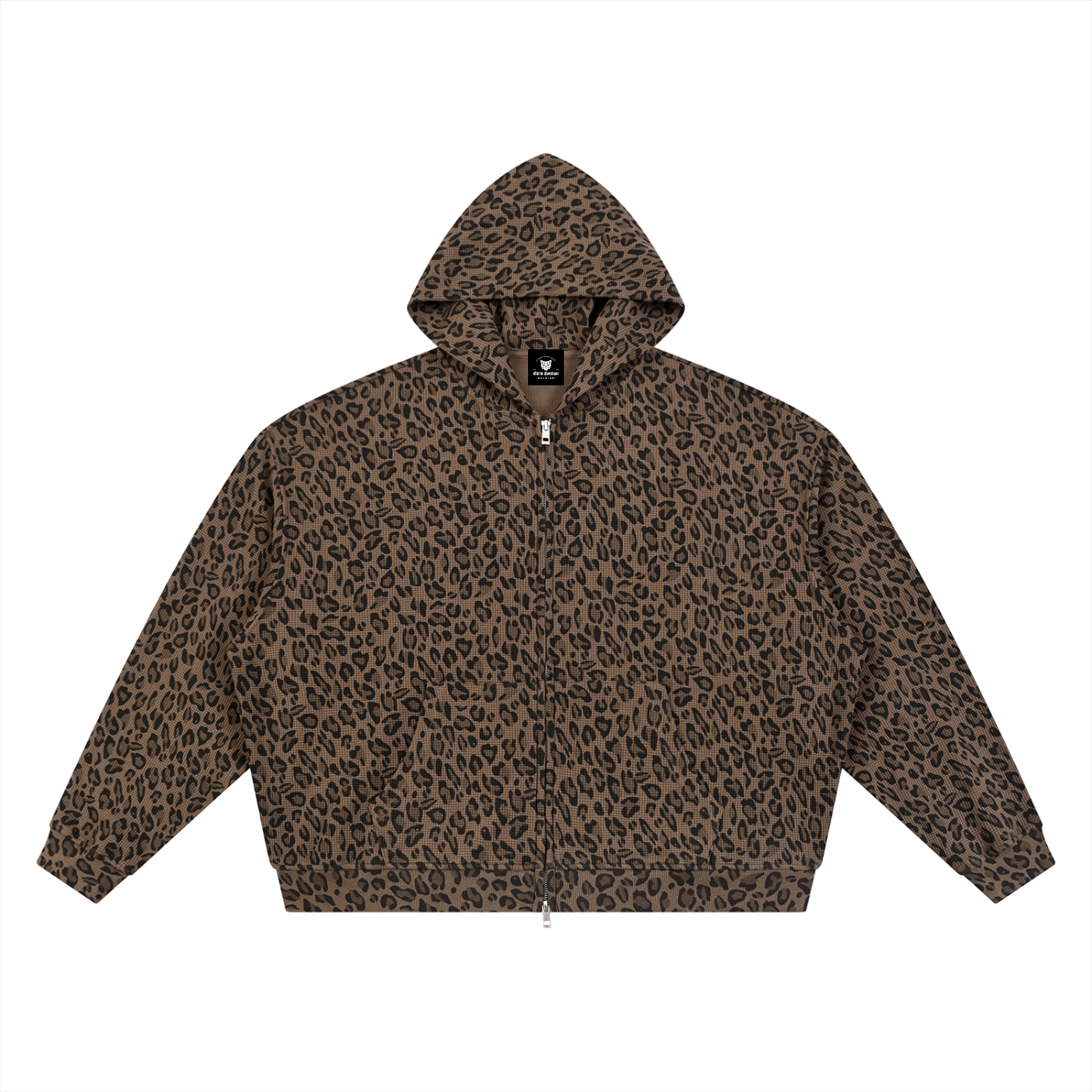 Sweat à capuche léopard marron zippé oversize unisexe - vue de face