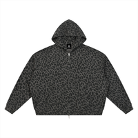 Sweat à capuche léopard noir zippé oversize unisexe - vue de face