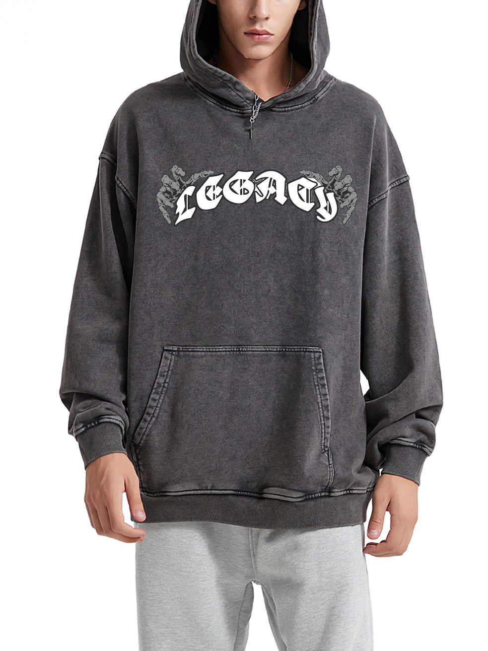Sweat à capuche homme oversize Acid Wash - 420 GSM - "LEGACY"