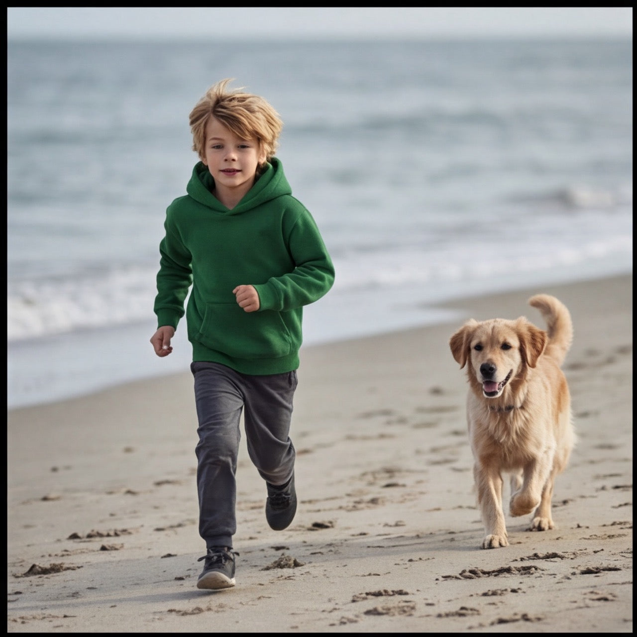 Sweat à Capuche Vert Scout Enfant - Pull Oversize Résistant pour Activités Outdoor
