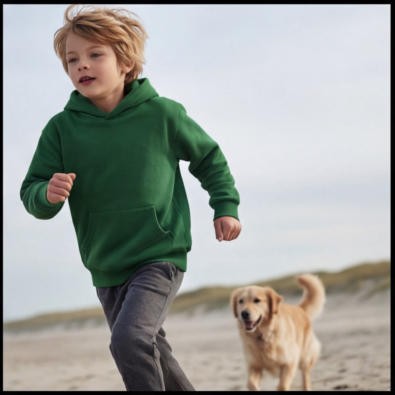 Sweat à Capuche Vert Scout Enfant - Pull Oversize Résistant pour Activités Outdoor