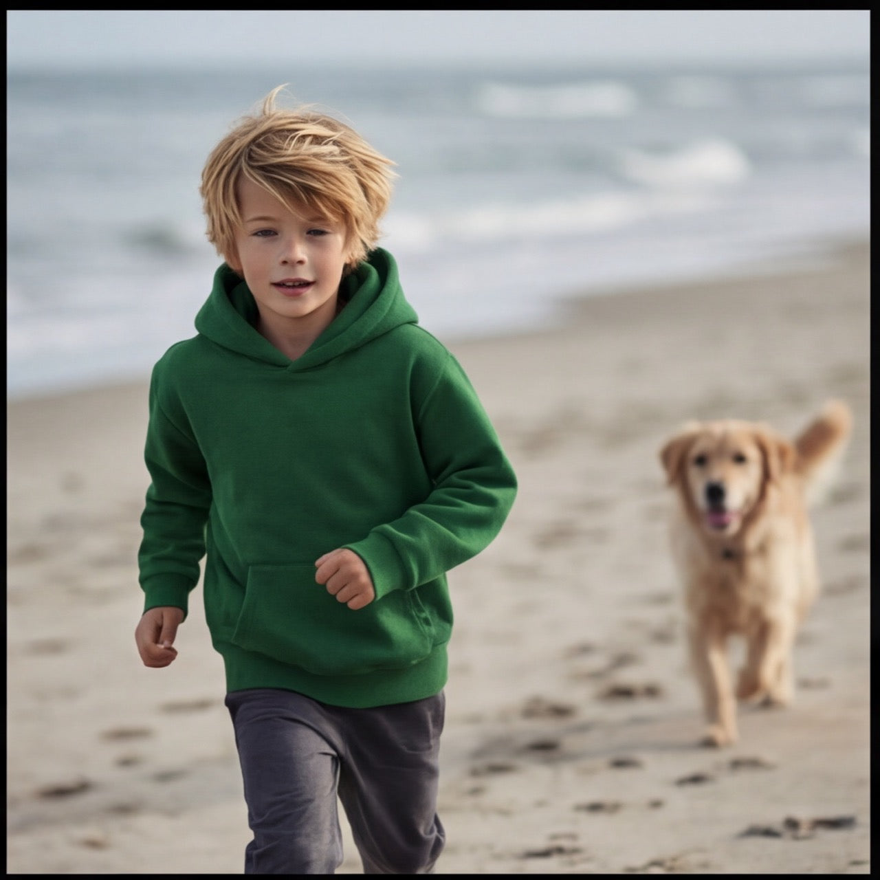 Sweat à Capuche Vert Scout Enfant - Pull Oversize Résistant pour Activités Outdoor