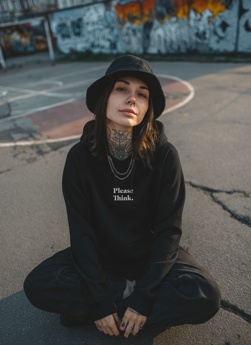 Pull à capuche - Please Think.