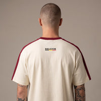 Détail du print BELGIUM et du drapeau belge au dos du t-shirt 3 bandes CHT'M