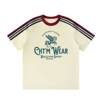 T-shirt 3 bandes original CHT'M Wear écru, print pégase vintage, vue de face