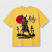 T-shirt anime oversize samouraï jaune à plat, coton bio 200 g/m2