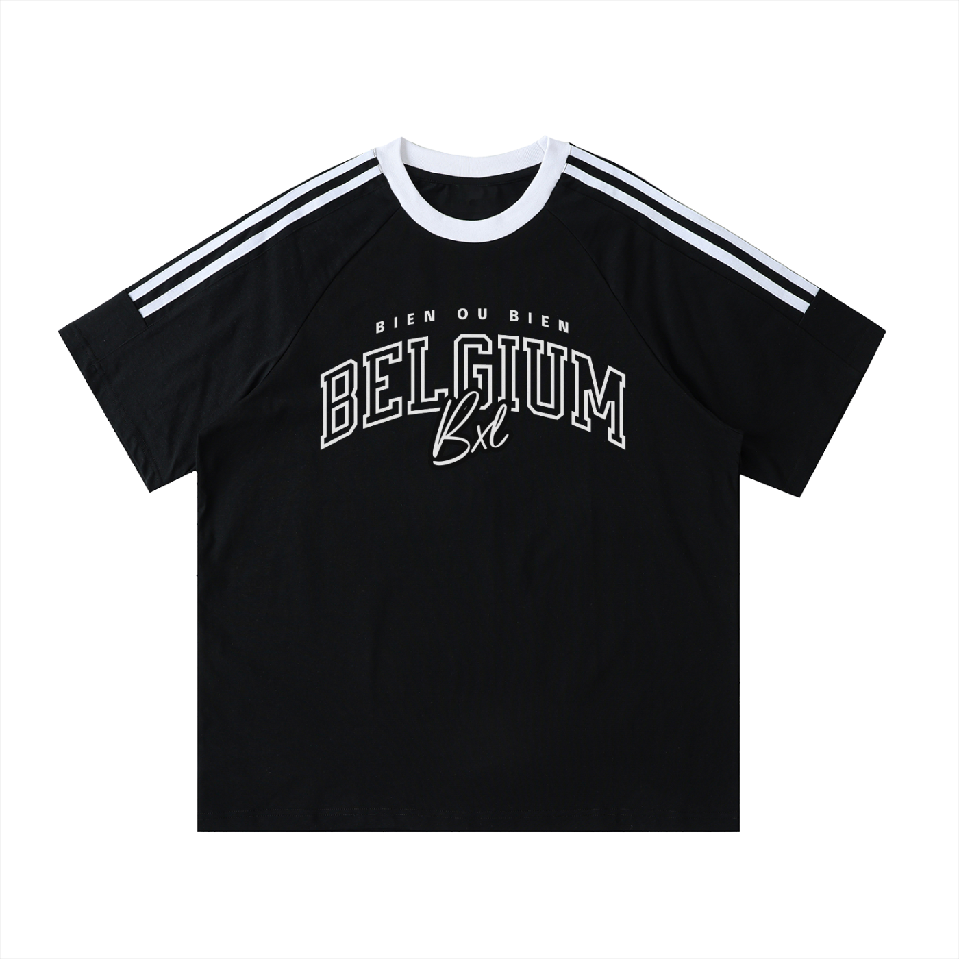 T-shirt belge original Bien ou Bien noir, print collégial BELGIUM BXL, vue de face