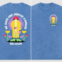 Dos et devant du t-shirt belge drache d'amour côte à côte - grand imprimé dos et badge poitrine