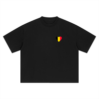 T-shirt belge oversized noir à plat, cœur drapeau belge sur la poitrine gauche