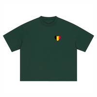 T-shirt belge oversized vert forêt à plat, cœur drapeau belge imprimé sur la poitrine