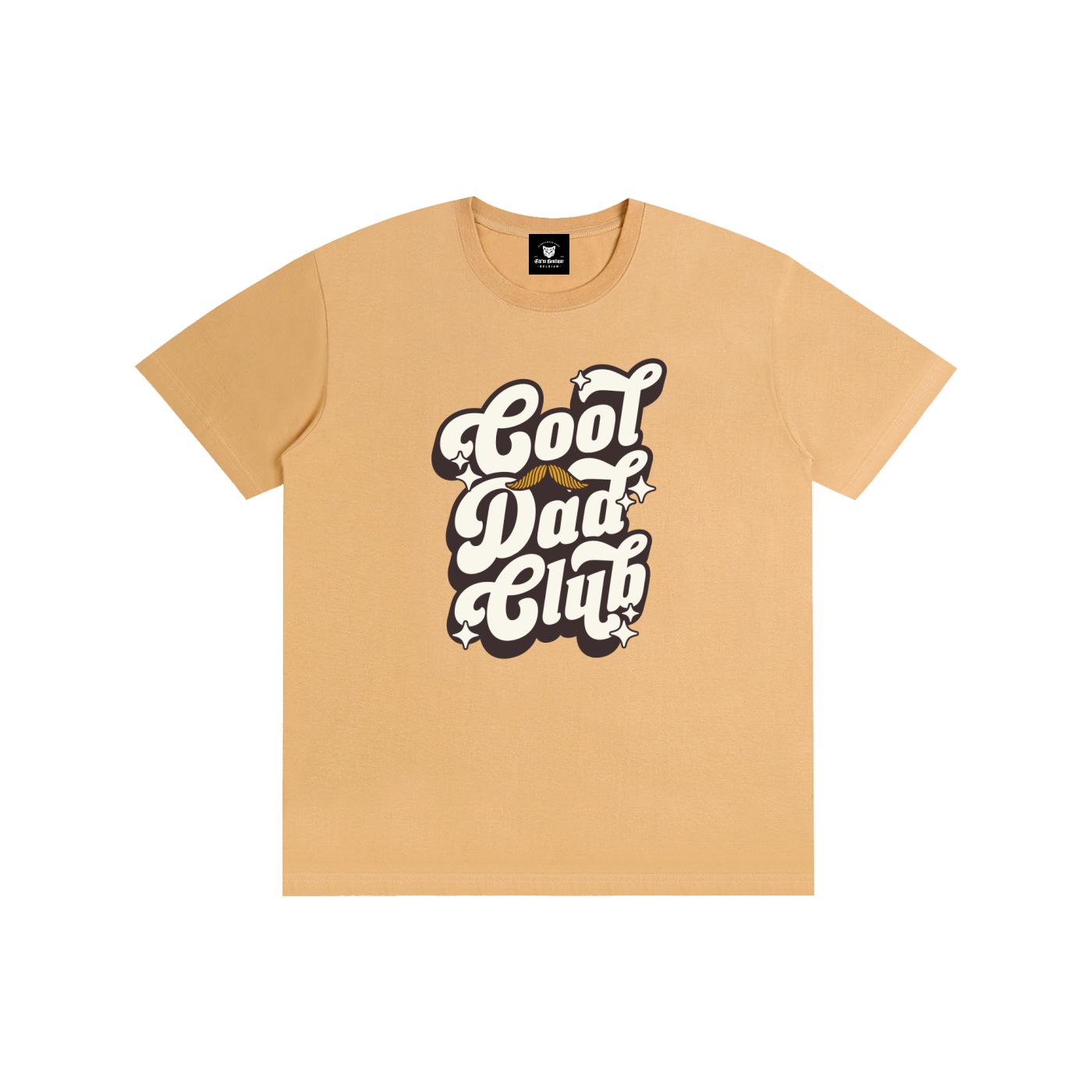 T-shirt Cool Dad Club beige camel, imprimé rétro moustache - vue de face